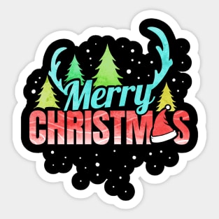 Merry Christmas Logo Santas Hat Antlers Christmas Sticker